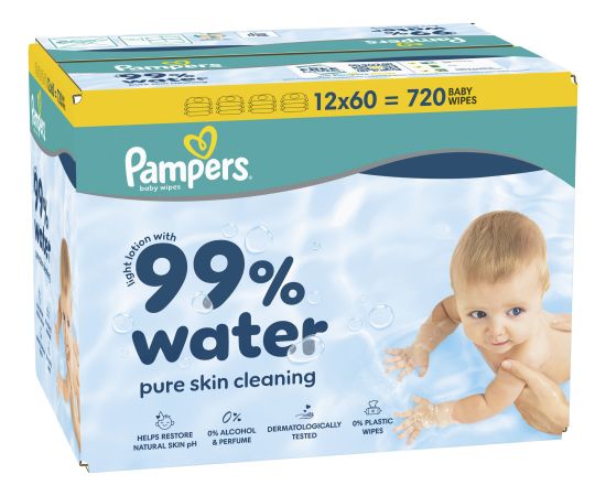 Pampers Chusteczki nawilżane Aqua 12x60 szt. [Plastic Free] Mitrās salvetes