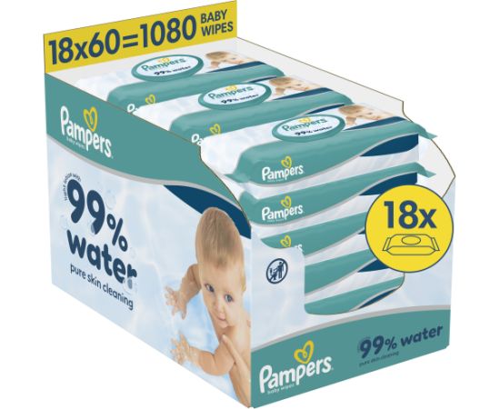 Pampers Chusteczki nawilżane Aqua 18x60 szt. [Plastic Free] Mitrās salvetes