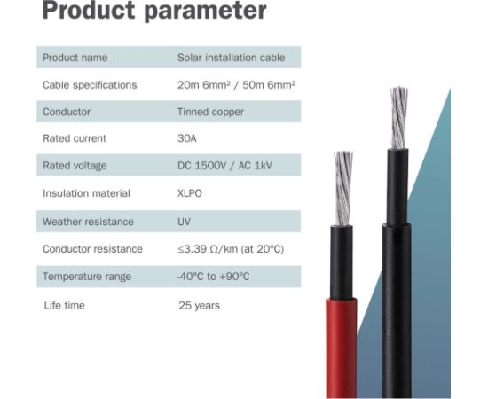 Digitus solar cable installation Ř 6mm˛ PV 1,500Volt (red, 50 meter ring) Jaunumi - Audio-Video