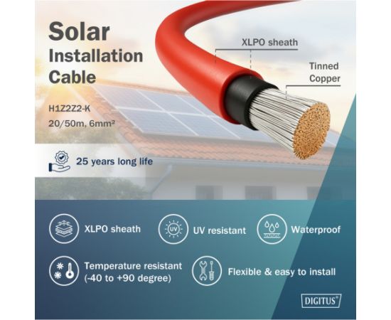 Digitus solar cable installation Ř 6mm˛ PV 1,500Volt (red, 50 meter ring) Jaunumi - Audio-Video