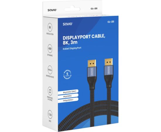 Savio CL-211 DisplayPort cable 3 m Black Dažādi vadi