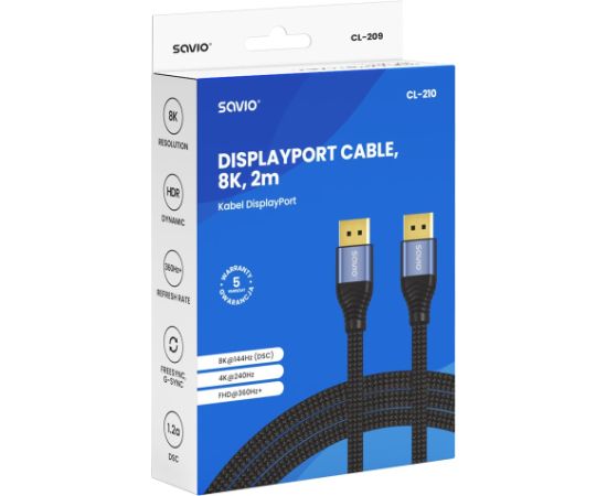 Savio CL-210 DisplayPort cable 2 m Black Dažādi vadi