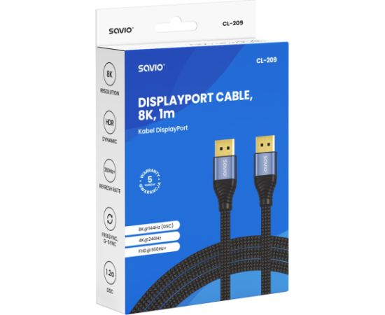Savio CL-209 DisplayPort cable 1 m Black Dažādi vadi