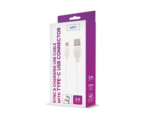 Setty Universal  USB Type-C Cable 1m 2A White Data USB kabeļi