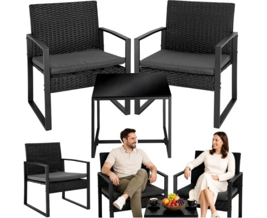 LeanToys Zestaw Meble Ogrodowe Rattan Dwa Krzesła Stolik Na Taras Balkon Czarne Dārza mēbeļu komplekti