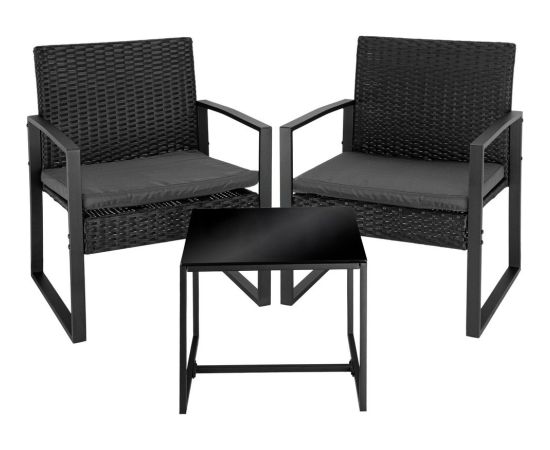 LeanToys Zestaw Meble Ogrodowe Rattan Dwa Krzesła Stolik Na Taras Balkon Czarne Dārza mēbeļu komplekti