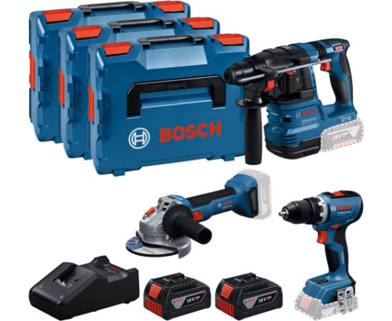 Bosch Powertools 18V Professional Set, GBH 18V-22 + GSR 18V-65 + GWS 18V-8 Professional (blue, 2x Li-Ion battery 5.0Ah, in 3 L-BOXXes) Jaunumi -Dārzam