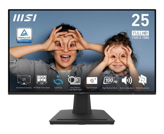 LCD Monitor MSI PRO MP252 24.5" Panel IPS 1920x1080 16:9 100Hz Matte 1 ms Speakers Tilt Colour Black PROMP252 Monitori