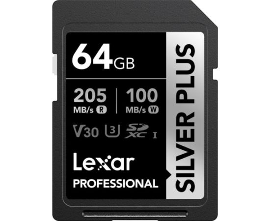 Lexar Professional Silver Plus SDXC 64 GB Class 10 UHS-I/U3 V30 (LSDSIPL064G-BNNNG) Карты памяти
