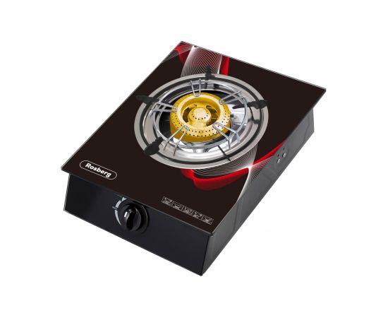 Single gas hob Rosberg R51454GA, 30 mbar, Black tempered glass,  Cast iron burner, with two trays Gāzes Plītis