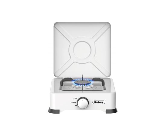 Single gas stove with cover Rosberg R51454E1, 30mbar\2.2kWh, White,  Coal. steel, Cast aluminum burn Gāzes Plītis