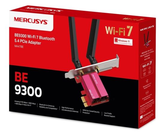 Tīkla karte MERCUSYS MA47BE WiFi7 PCIe adapter (BE9300,2,4GHz/5GHz/6GHz,Bluetooth5.4) Jaunumi - Datori