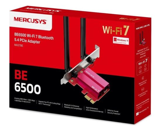 Tīkla karte MERCUSYS MA37BE WiFi7 PCIe adapter (BE6500,2,4GHz/5GHz/6GHz,Bluetooth5.4) Jaunumi - Datori