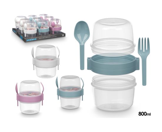 Plastmasas trauks ar galda piederumiem, 800 ml, 3 krāsas, 13.8×12.5×10.2 cm, 94909, Leknes Citi virtuves piederumi