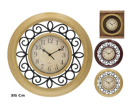 Koka efekta sienas pulkstenis 35 cm, 2 veidi, 35 x 35 x 5 cm, DECORLIFE Pulksteņi