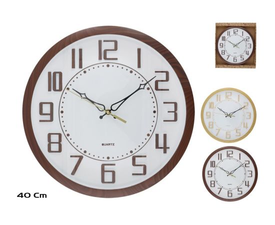 Koka efekta sienas pulkstenis 40 cm, 2 veidi, 40 x 40 x 3 cm, DECORLIFE Pulksteņi
