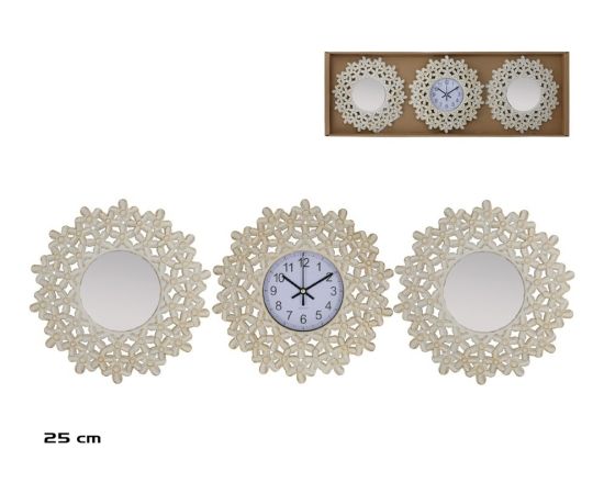 Набор часов с 2 зеркалами, цветок, 25 x 25 x 3 см, DECORLIFE Часы на стене