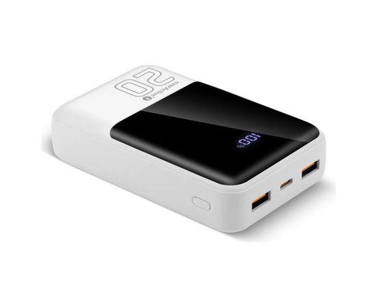Powerbank 20 000mAh, 2x USB, 1x USB-C 22,5W, QC4+, LCD screen, white Power Banks