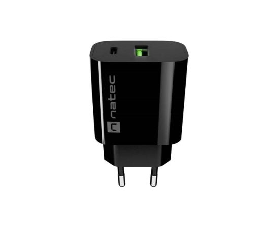 WALL CHARGER NATEC RIBERA 1X USB-A + 1X USB-C 20W BLACK Telefonu lādētāji 220v