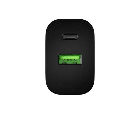 WALL CHARGER NATEC RIBERA 1X USB-A + 1X USB-C 20W BLACK Telefonu lādētāji 220v