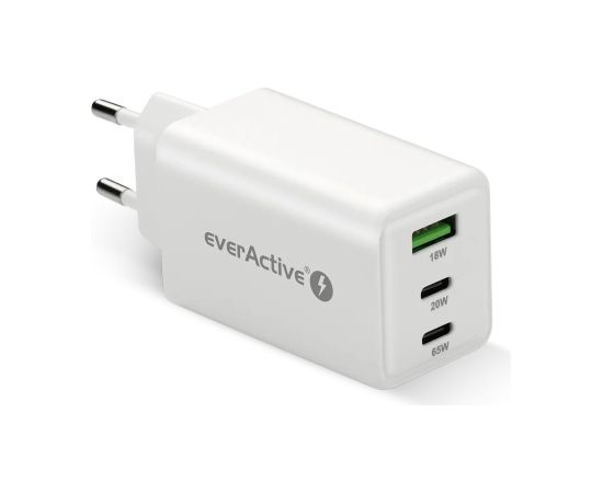 Charger GaN 1 x USB, 2 x USB-C Quick Charge 4+ 65W white Зарядные устройства