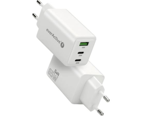 Charger GaN 1 x USB, 2 x USB-C Quick Charge 4+ 65W white Зарядные устройства