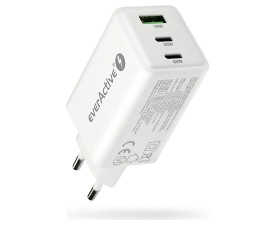Charger GaN 1 x USB, 2 x USB-C Quick Charge 4+ 65W white Зарядные устройства