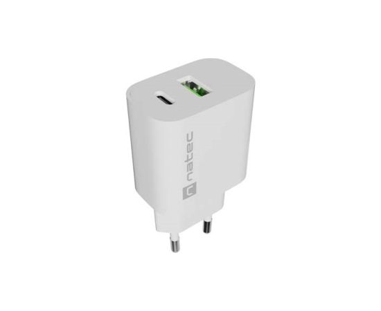 WALL CHARGER NATEC RIBERA 1X USB-A + 1X USB-C 20W WHITE Telefonu lādētāji 220v