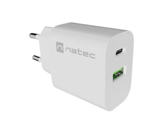 WALL CHARGER NATEC RIBERA 1X USB-A + 1X USB-C 20W WHITE Telefonu lādētāji 220v