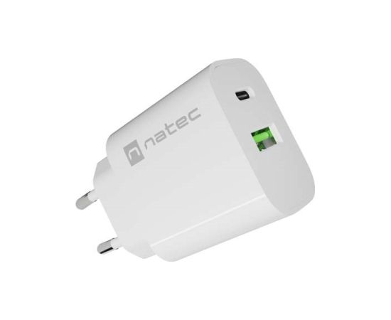WALL CHARGER NATEC RIBERA 1X USB-A + 1X USB-C 20W WHITE Telefonu lādētāji 220v