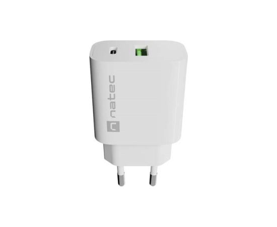 WALL CHARGER NATEC RIBERA 1X USB-A + 1X USB-C 20W WHITE Telefonu lādētāji 220v