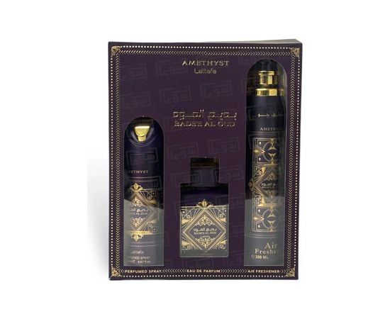 Lattafa Bade'e Al Oud Amethyst Dárková sada EDP 100 ml, deospray 200 ml a Air Freshener 300 ml 100ml Парфюмерные наборы