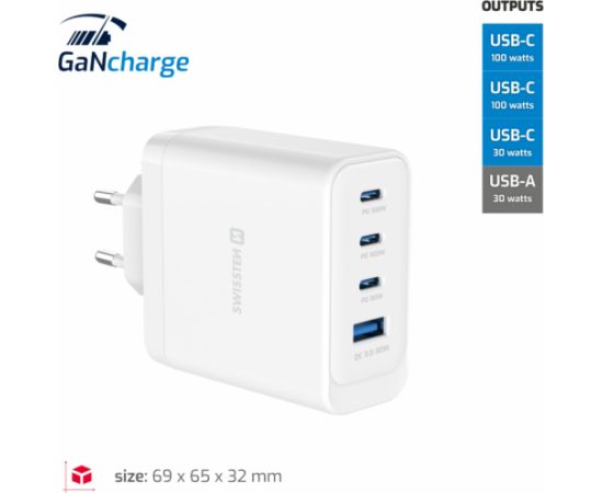 Swissten Travel Charger Core Gan 2x USB-C PD 100W / USB-C 20W / USB-A QC 30W QC 3арядное устройство Зарядные устройства