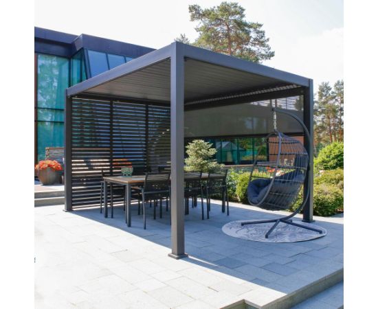 Gazebo MIRADOR-111 3x3m with glass sliding doors, dark grey Nojumes un aksesuāri