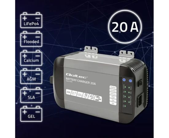 Qoltec Smart Monolith charger for LiFePO4 AGM GEL SLA batteries | 20A | 24V Akumulatoru lādētāji, starteri