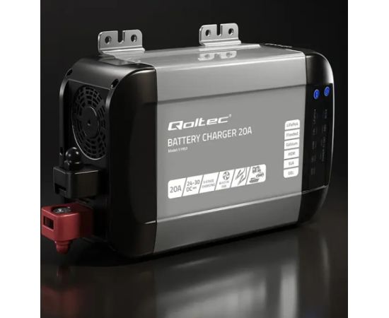 Qoltec Smart Monolith charger for LiFePO4 AGM GEL SLA batteries | 20A | 24V Akumulatoru lādētāji, starteri