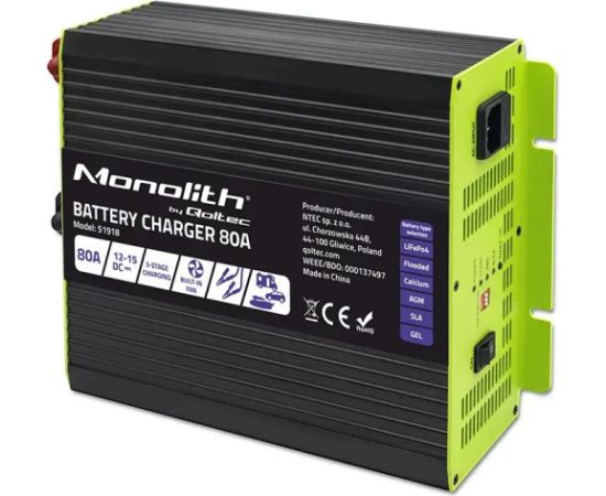 Qoltec Charger for LiFePO4 AGM GEL SLA batteries 80A Akumulatoru lādētāji, starteri
