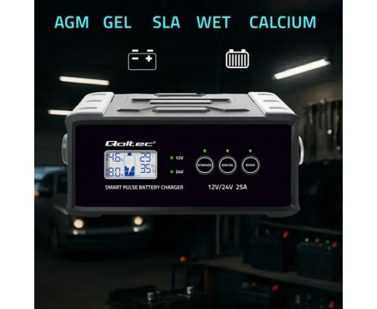 Qoltec Intelligent microprocessor charger 12V 24V 25A | Rectifier with repair function for AGM GEL SLA battery | LCD Зарядные устройства и стартеры