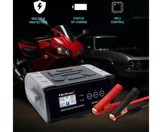 Qoltec Intelligent microprocessor charger 12V 24V 25A | Rectifier with repair function for AGM GEL SLA battery | LCD Зарядные устройства и стартеры