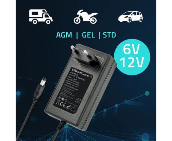 Qoltec Automatic charger for AGM GEL STD 6V 12V battery | 1.5A | Rectifier with LED indicator Зарядные устройства и стартеры
