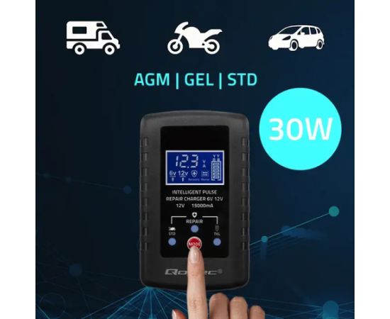 Qoltec Automatic charger for AGM GEL STD 6V/12V battery | 2A | Rectifier with repair function and LED display Зарядные устройства и стартеры