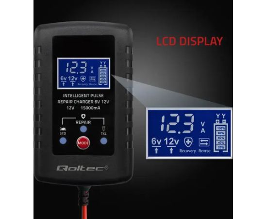 Qoltec Automatic charger for AGM GEL STD 6V/12V battery | 2A | Rectifier with repair function and LED display Зарядные устройства и стартеры