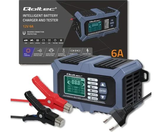 Qoltec Charger with battery tester 12V 6A repair fu Akumulatoru lādētāji, starteri
