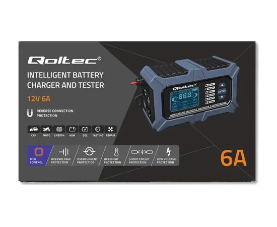 Qoltec Charger with battery tester 12V 6A repair fu Akumulatoru lādētāji, starteri