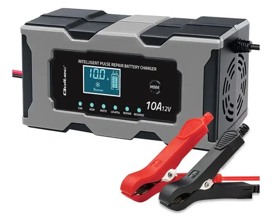 Qoltec Intelligent microprocessor charger 12V 10A | Rectifier with repair function for AGM GEL LiFePO4 battery | LCD Зарядные устройства и стартеры