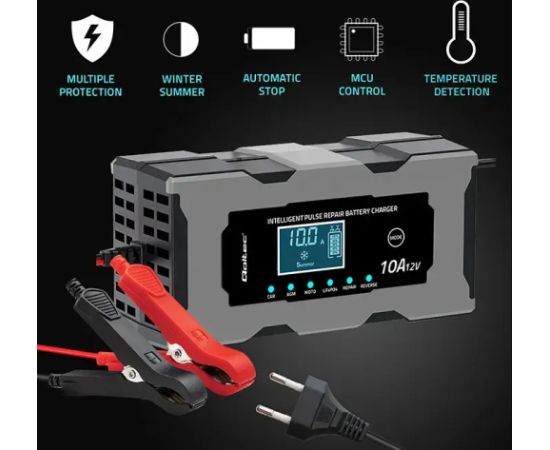 Qoltec Intelligent microprocessor charger 12V 10A | Rectifier with repair function for AGM GEL LiFePO4 battery | LCD Зарядные устройства и стартеры