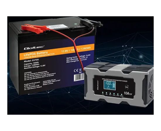 Qoltec Intelligent microprocessor charger 12V 10A | Rectifier with repair function for AGM GEL LiFePO4 battery | LCD Зарядные устройства и стартеры