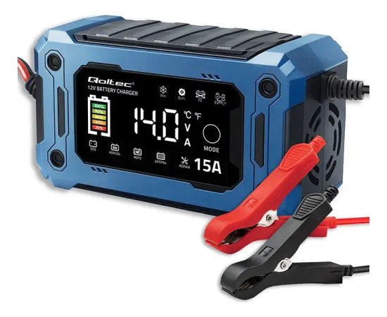 Qoltec Intelligent microprocessor charger 12V 15A | Rectifier with repair function and maintaining power supply during battery replacement | for AGM GEL LiFePO4 | LCD Зарядные устройства и стартеры