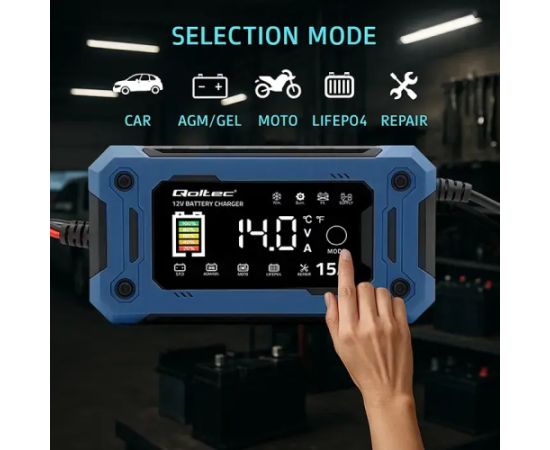 Qoltec Intelligent microprocessor charger 12V 15A | Rectifier with repair function and maintaining power supply during battery replacement | for AGM GEL LiFePO4 | LCD Зарядные устройства и стартеры
