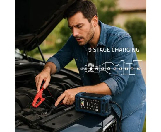 Qoltec Intelligent microprocessor charger 12V 15A | Rectifier with repair function and maintaining power supply during battery replacement | for AGM GEL LiFePO4 | LCD Зарядные устройства и стартеры